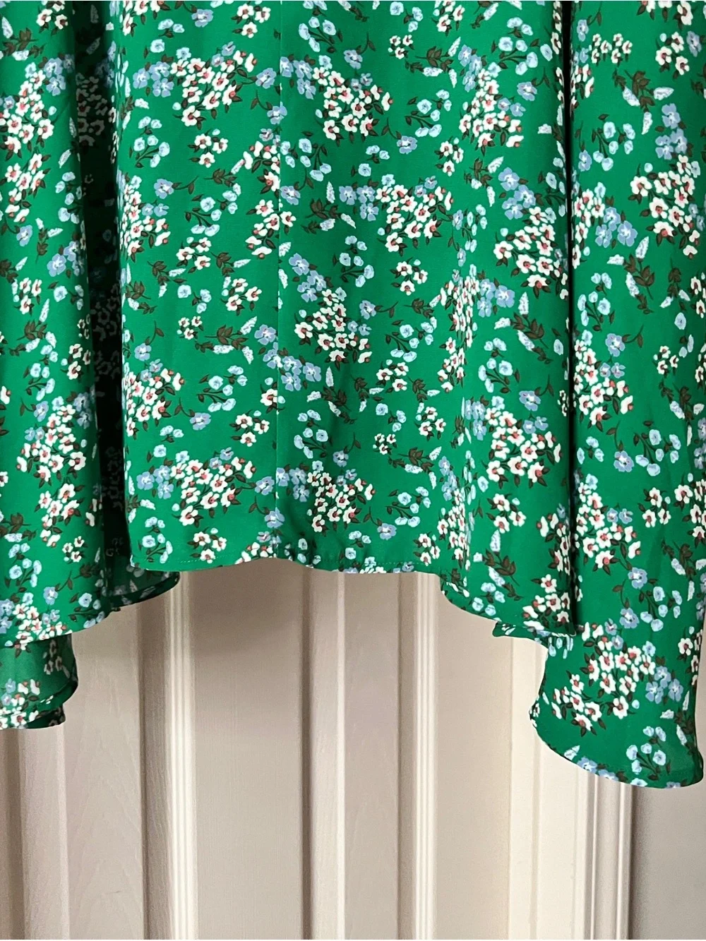Green Floral Short-Sleeve A-Line Dress